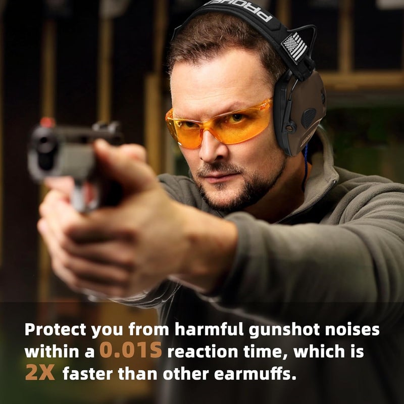 PROHEAR Electronic Ear Protection for Shooting with 4X Sound Amplification, Gun Range Hearing Protection Muffs, NRR 23dB Noise Reduction Headphones for Hunting, Brown - Image 4